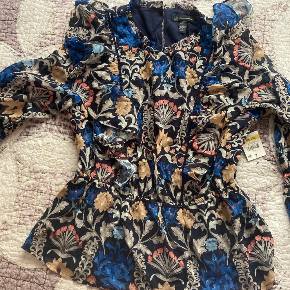 INC International Concepts Navy Floral Blouse